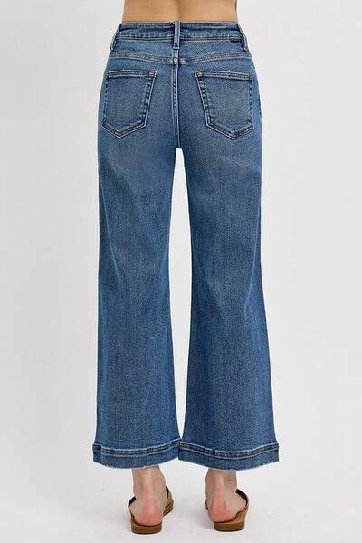 RISEN Full Size High Rise Crop Wide Leg Front Yoke Detail Jeans Plus Size