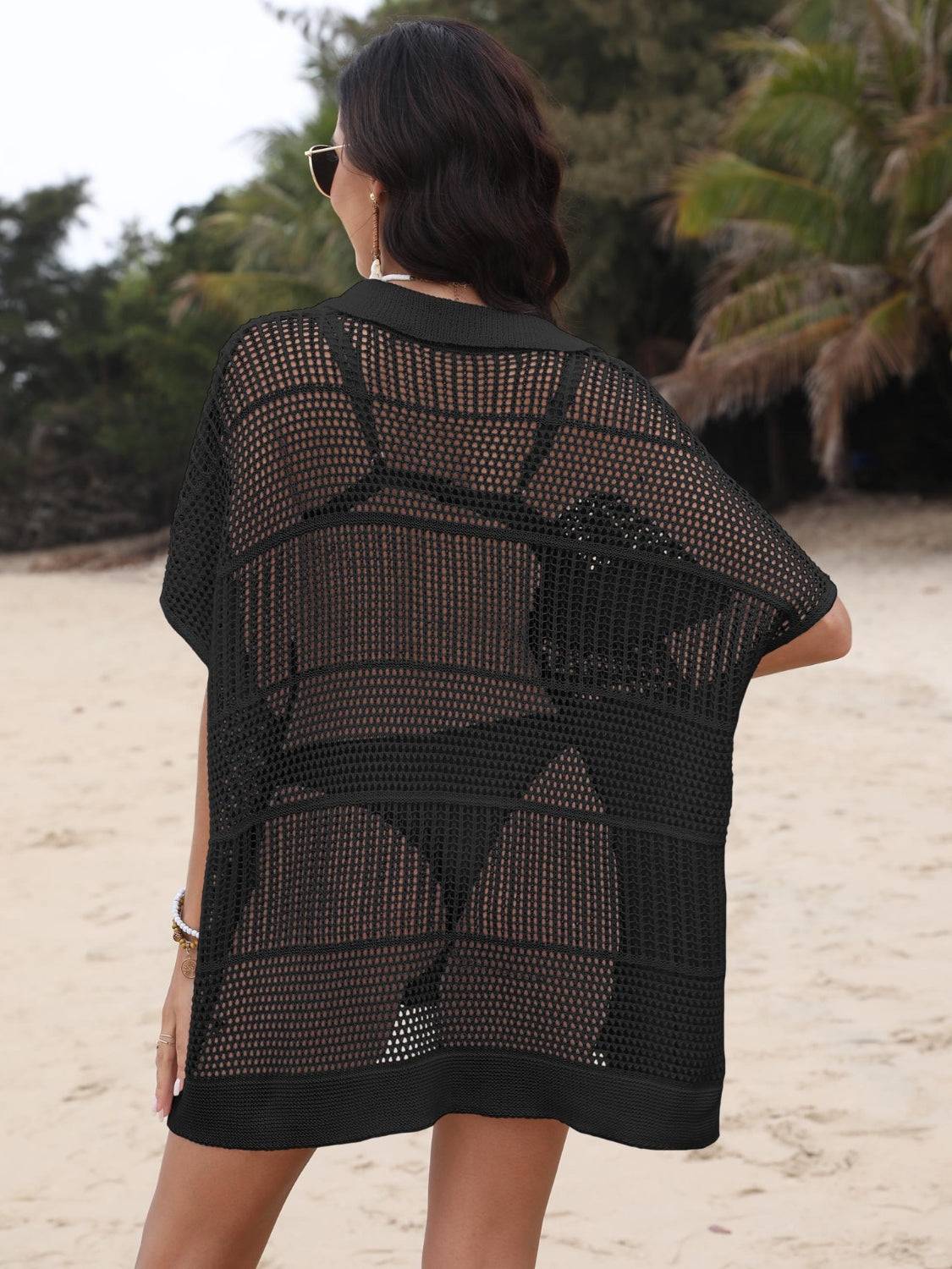 Hollow Out Collared Neck Cover-Up - Clothes For Her Online Store