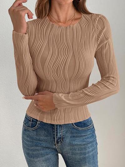 Textured Round Neck Long Sleeve Top