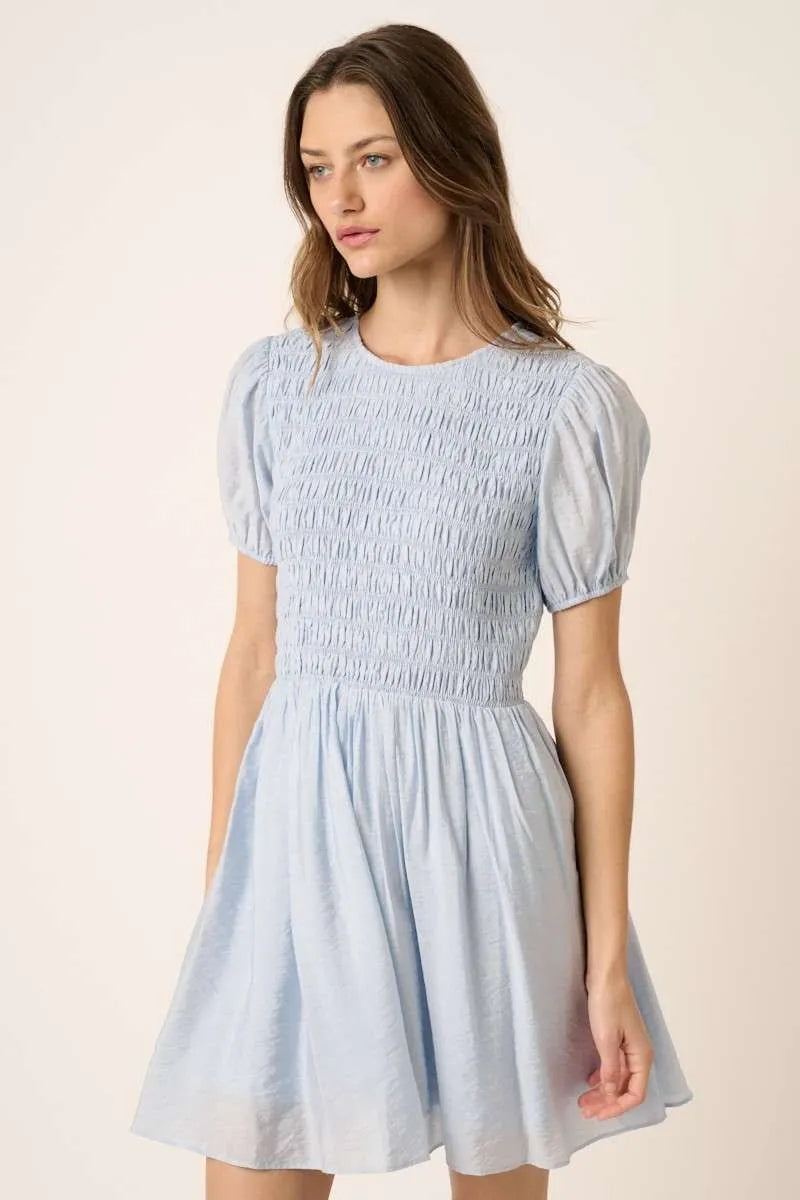 Mittoshop Smocking Detail Puff Sleeve Mini Dress