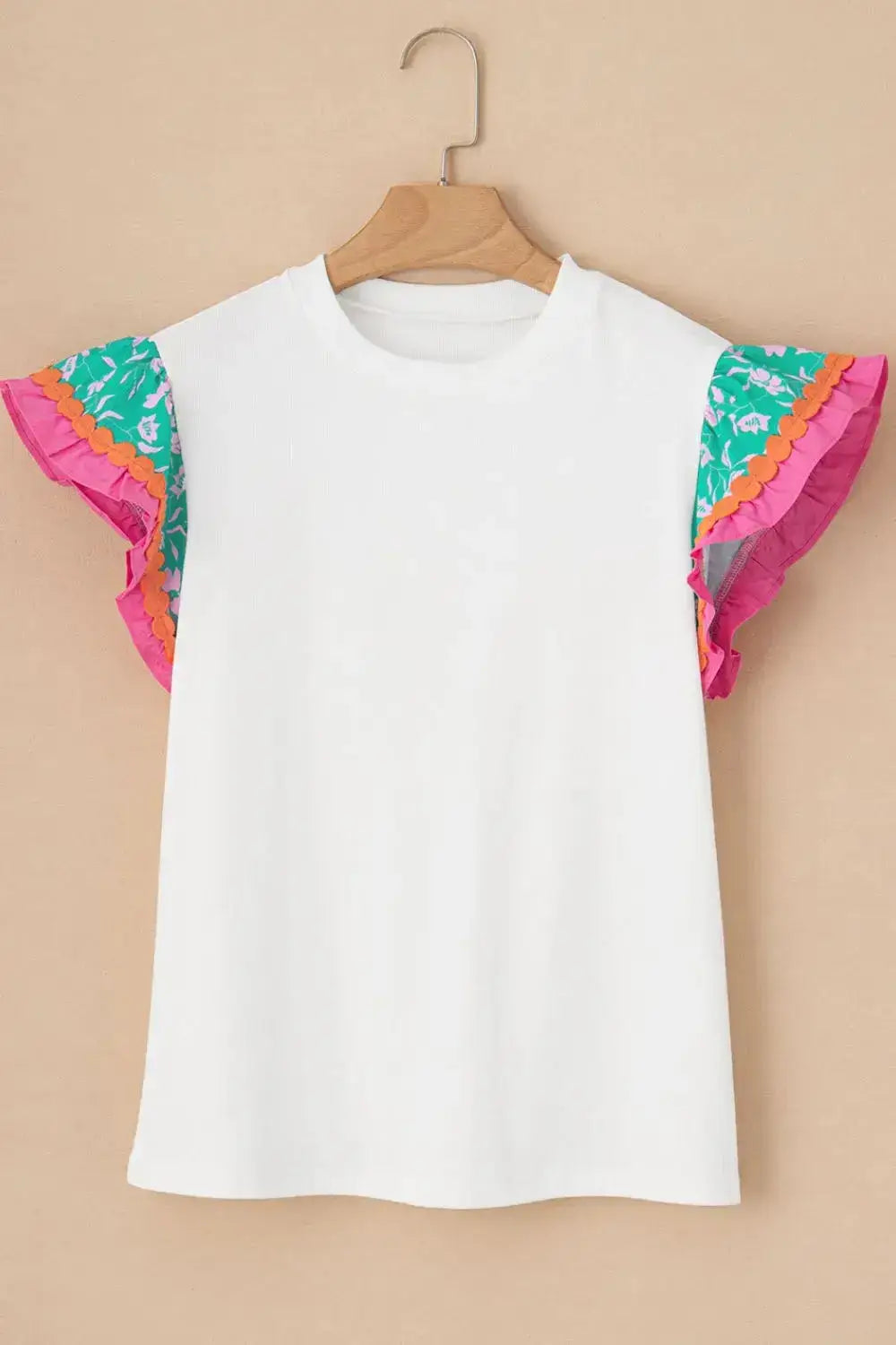 Ruffled Round Neck Cap Sleeve Top - Clothes For Her Online Store