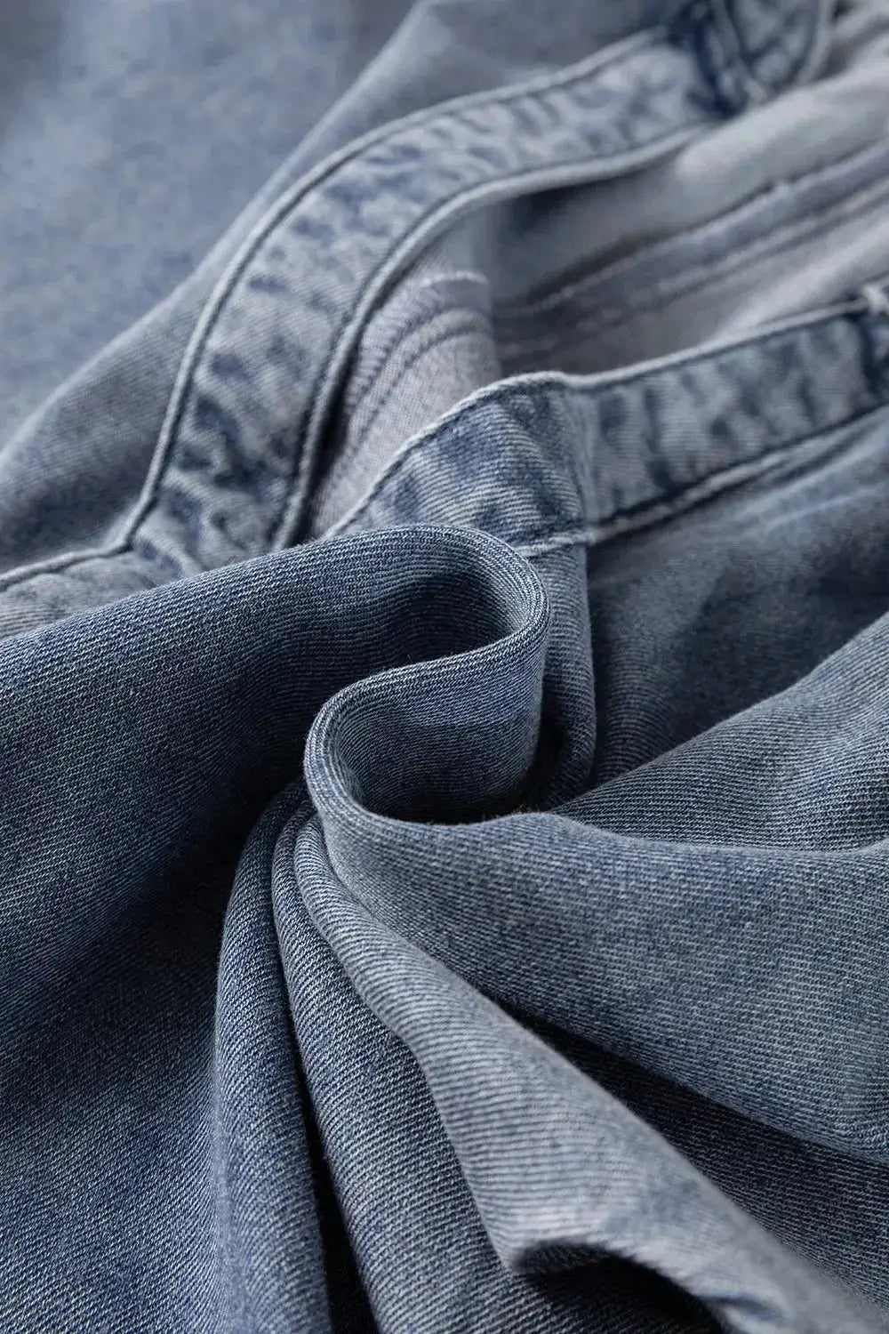 V Neck Ruffled Short Puff Sleeve Denim Top - Clothes For Her Online Store