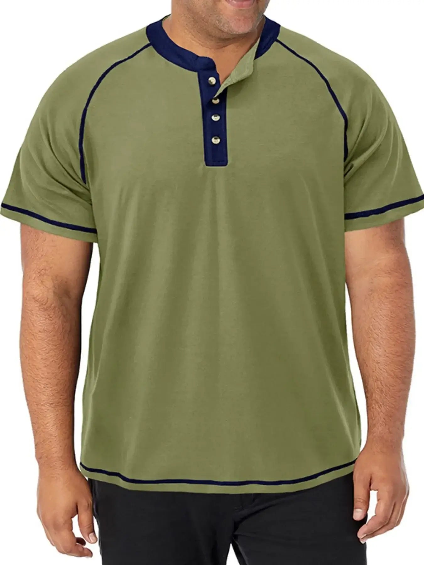 Men's Plus Size Contrast Stitch Henley Polo Shirt