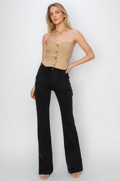 RISEN Full Size High Rise Side Slit Cargo Bootcut Jeans - Clothes For Her Online Store