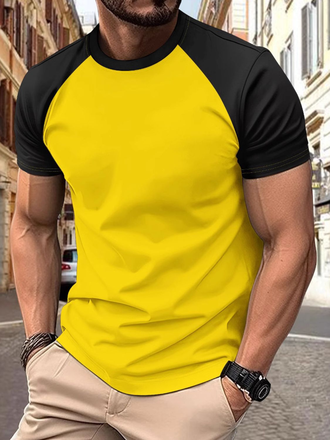 Men's Full Size Round Neck Contrast T-Shirt Plus Size - Clothes For Her Online Store