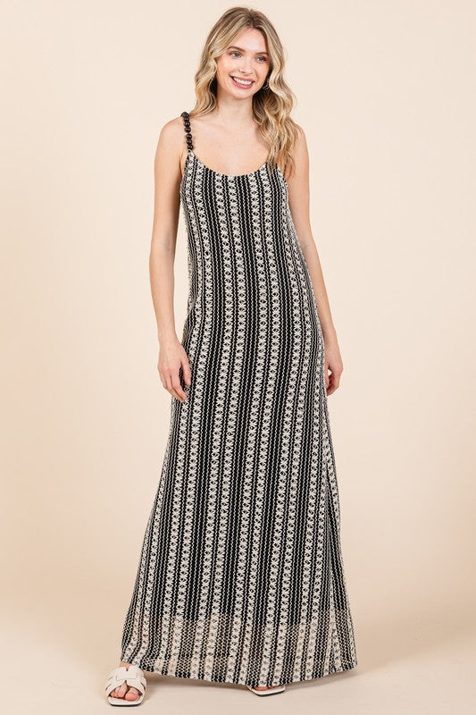 GeeGee Plus Size Striped Scoop Neck Beaded Strap Maxi Cami Dress - Clothes For Her Online Store