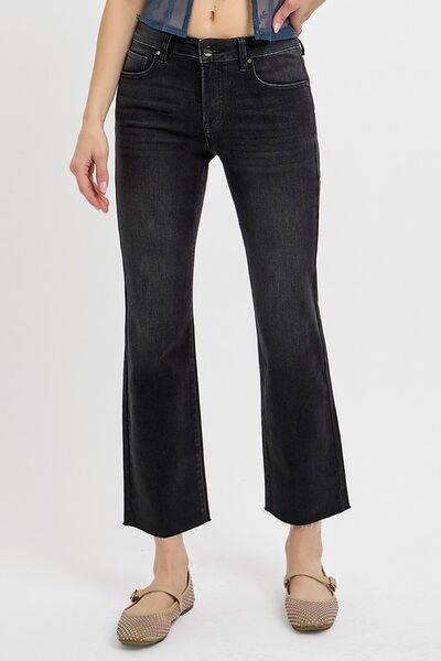 RISEN Tummy Control Mid Rise Crop Straight Jeans - Clothes For Her Online Store