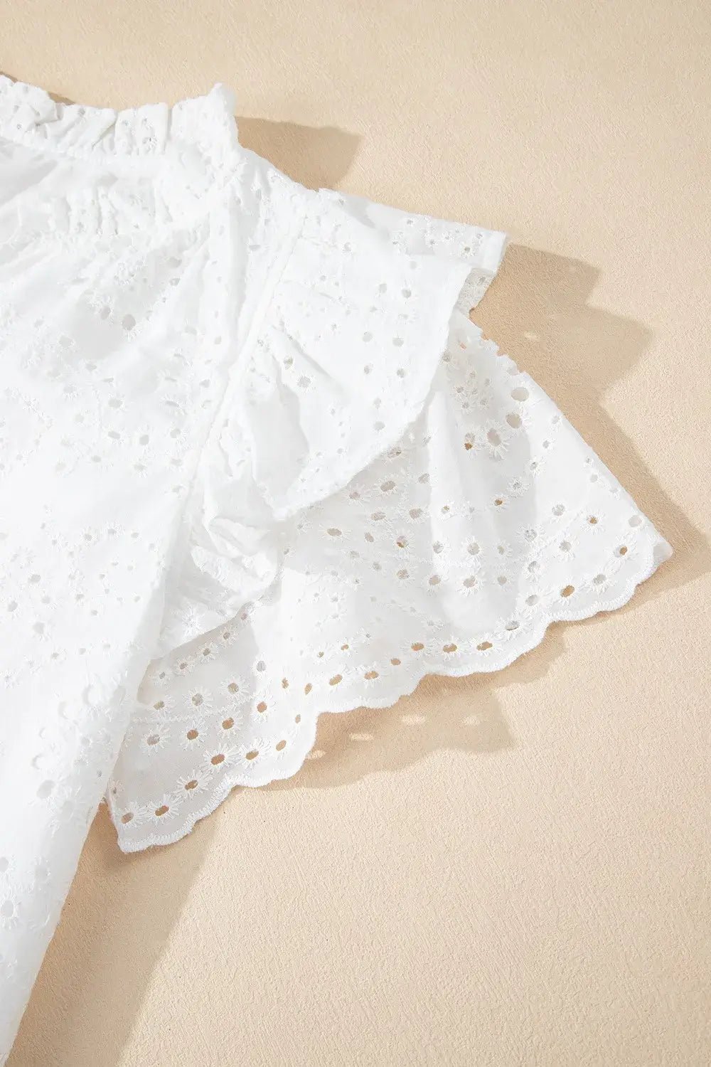 Eyelet Notched Short Sleeve Blouse