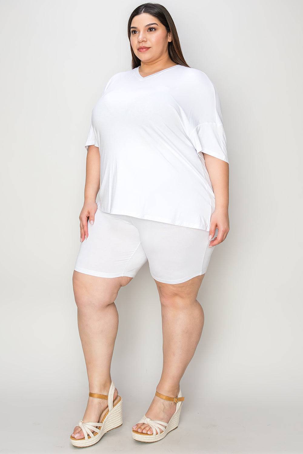 Basic Bae Bamboo Full Size V-Neck Drop Shoulder T-Shirt and Shorts Set - Clothes For Her Online Store
