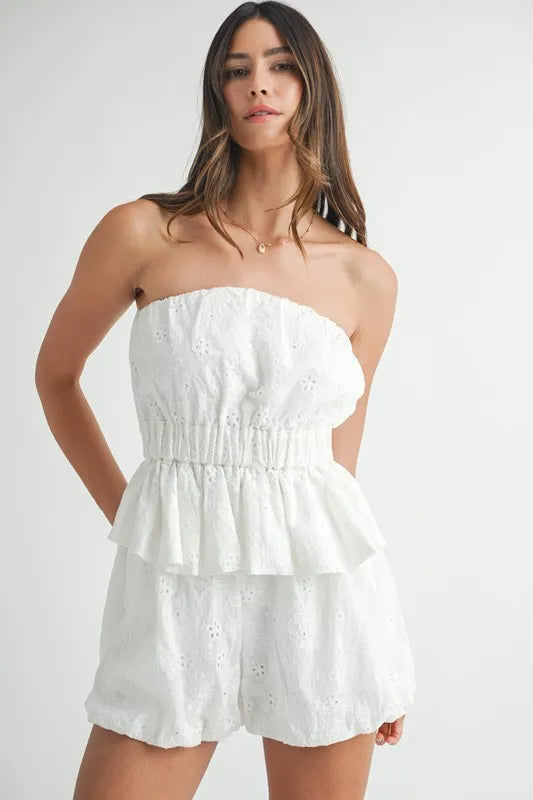 MABLE Floral Eyelet Lace Tube Top and Short Set - Clothes For Her Online Store