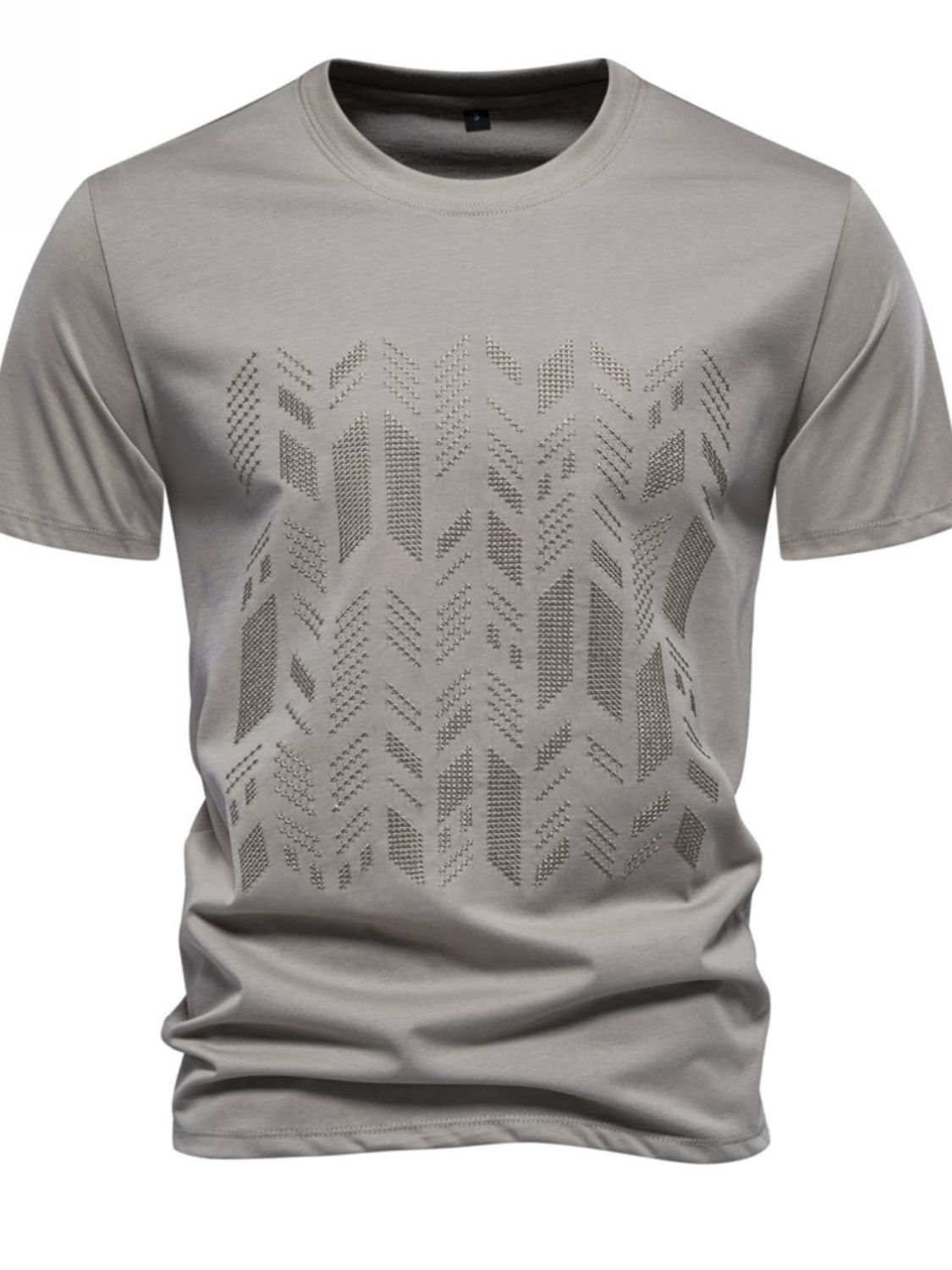 Men's Round Neck Geometric Embroidered T-Shirt