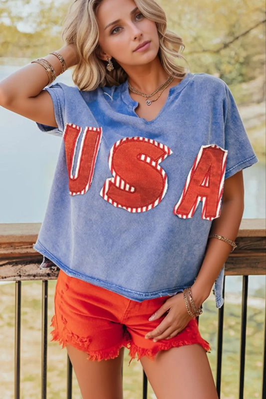 USA Patch Mineral Wash Notched T Shirt