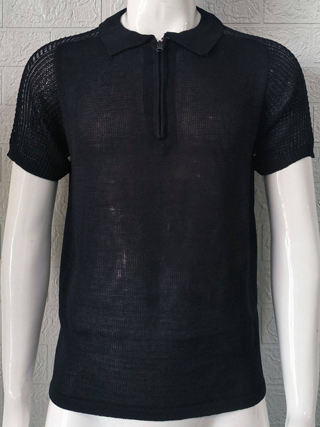 Men's Collared Neck Quarter Zip Knit Polo