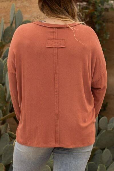 Plus Size Notched Long Sleeve T-Shirt - Clothes For Her Online Store