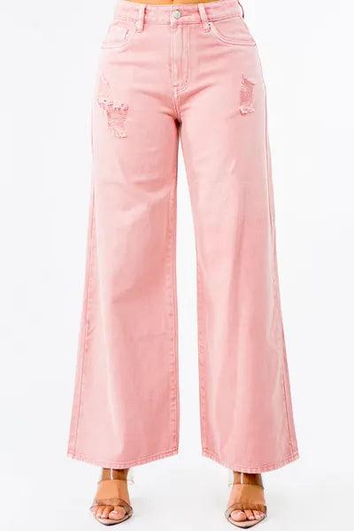 American Bazi High Waist Distressed Wide Leg Jeans - Clothes For Her Online Store