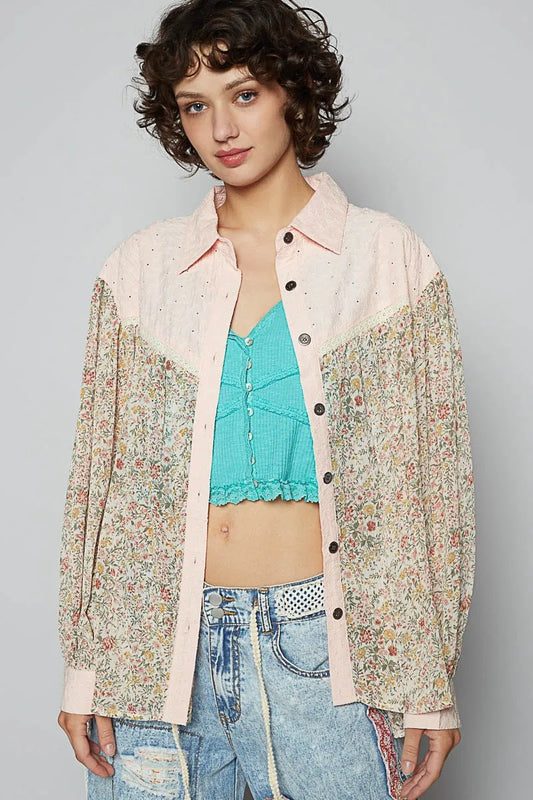 POL Floral Print Button-Up Shirt