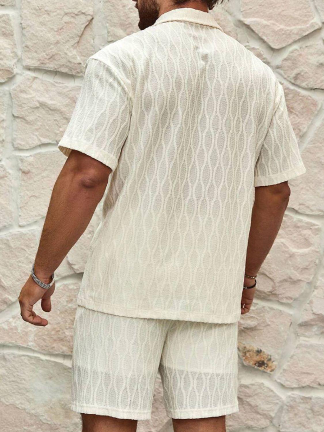 Men's Plus Size Collared Neck Short Sleeve Top and Shorts Set