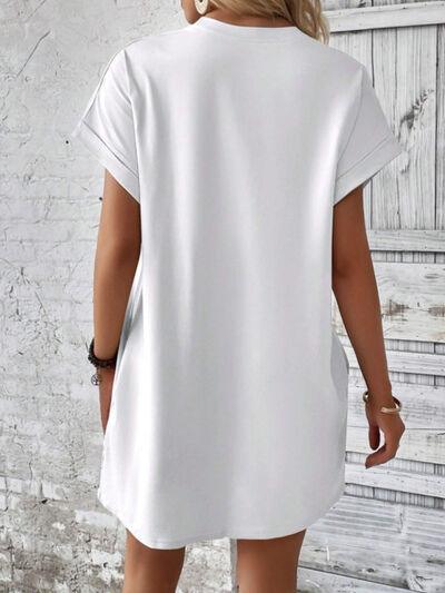 Round Neck Short Sleeve Mini Tee Dress with Pockets - Clothes For Her Online Store