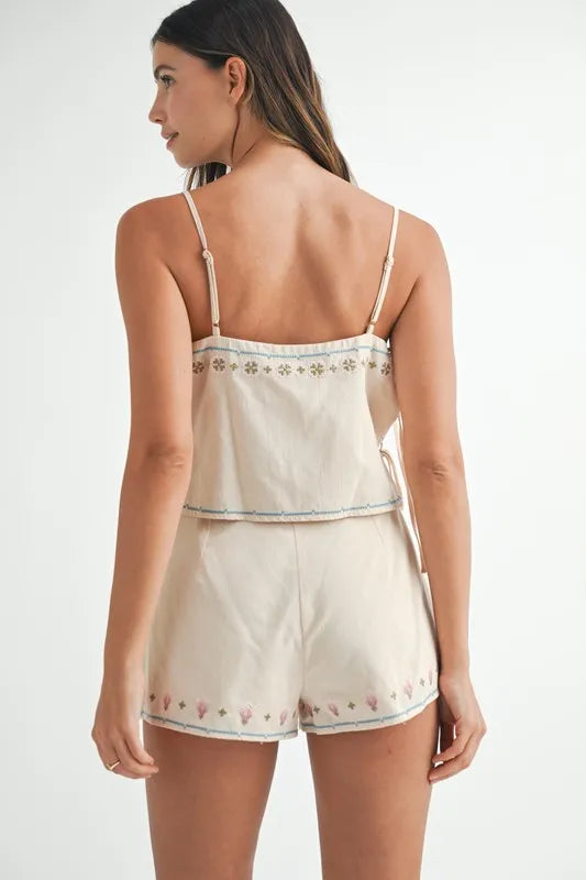 MABLE Embroidered Crop Top and Shorts Set - Clothes For Her Online Store