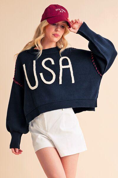 Aemi + Co USA Side Slit Round Neck Sweater