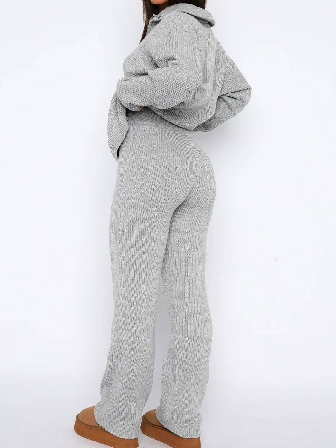 Quarter Zip Long Sleeve Top and Pants Set - Clothes For Her Online Store
