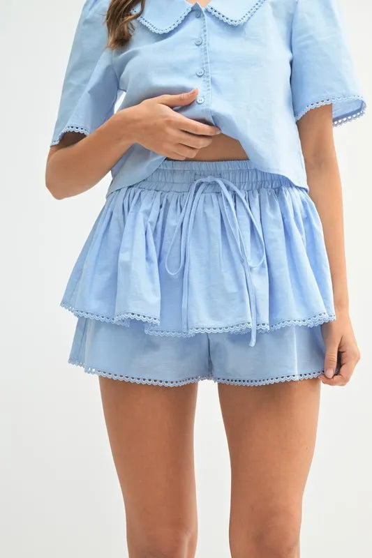 MABLE Collared Button Down Crop Top and Skort Set - Clothes For Her Online Store