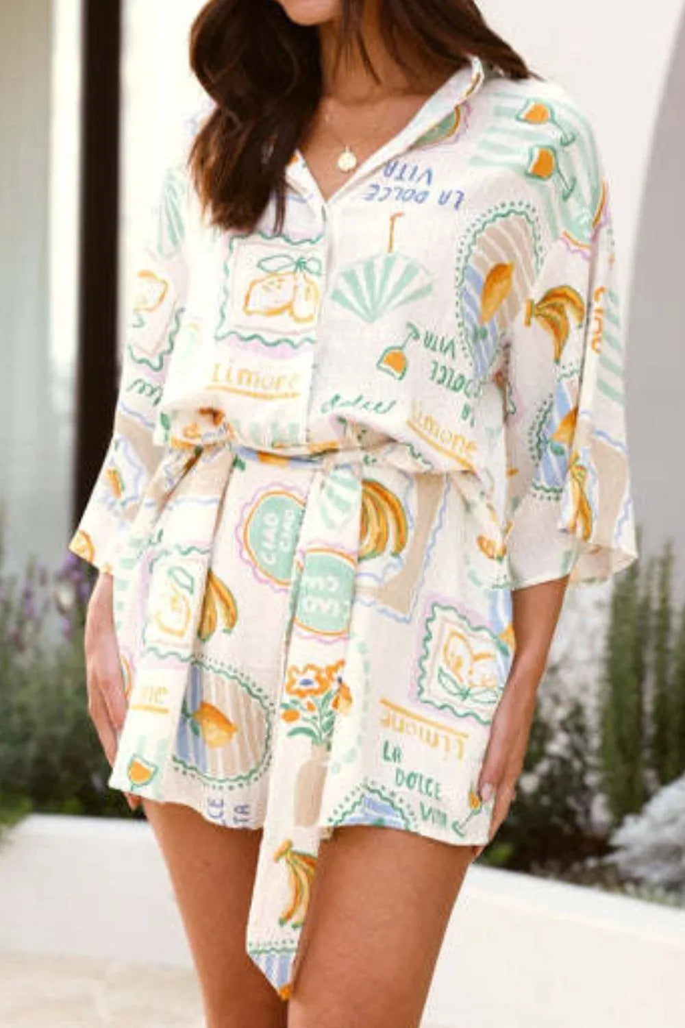 Printed 3/4 Sleeve Romper