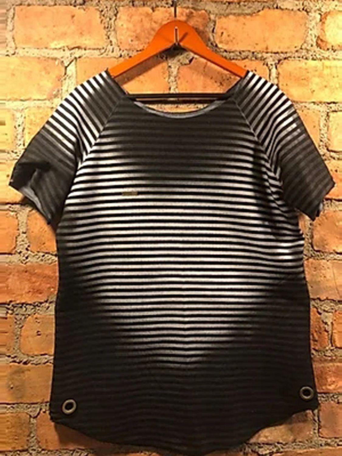 Men's Full Size Round Neck Short Sleeve Striped T-Shirt Plus Size