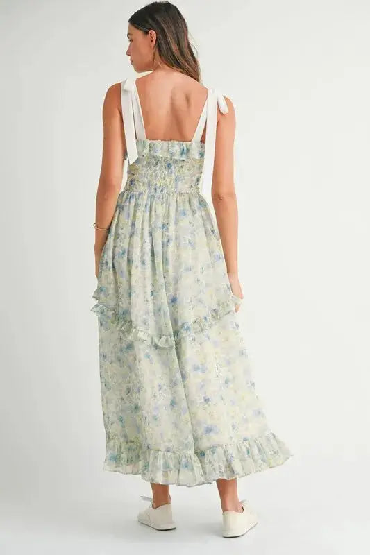 MABLE Floral Printed Shoulder Strap Midi Dress - Clothes For Her Online Store