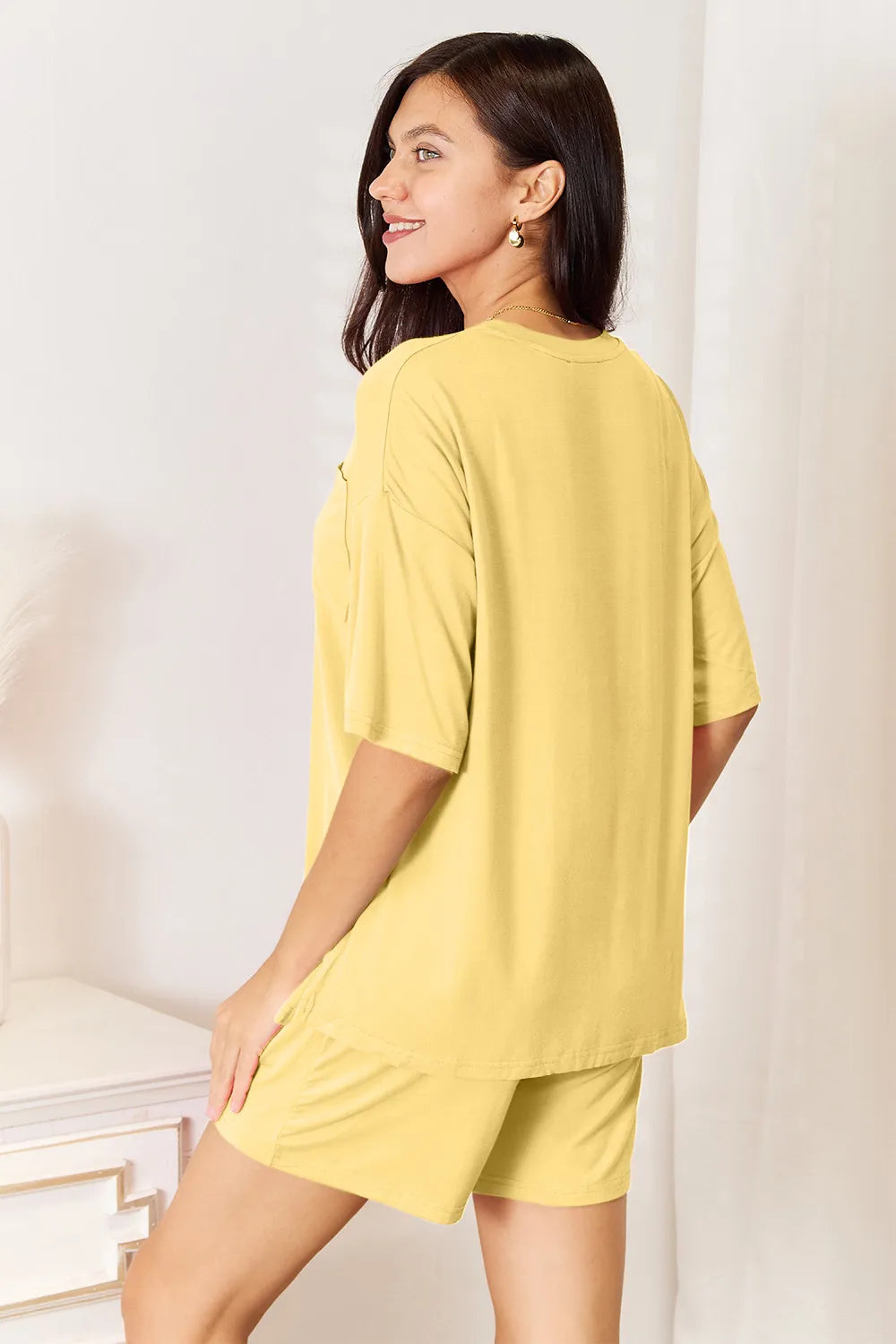 Basic Bae Bamboo Full Size Round Neck Drop Shoulder T-Shirt and Shorts Set - Clothes For Her Online Store