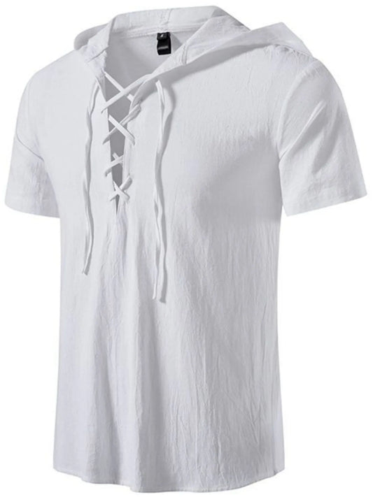 Men's Full Size Casual Lace-Up Hooded Top Plus Size