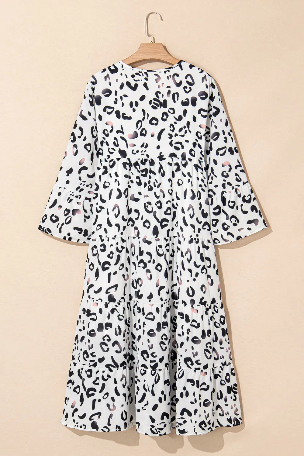Leopard Notched Long Sleeve Dress