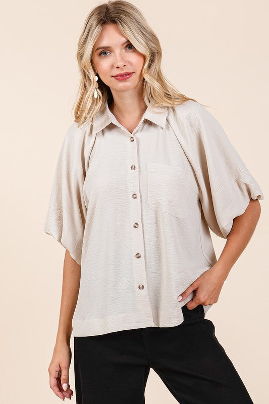 Mittoshop Airflow Short Bubble Sleeve Button Down Shirt - Clothes For Her Online Store