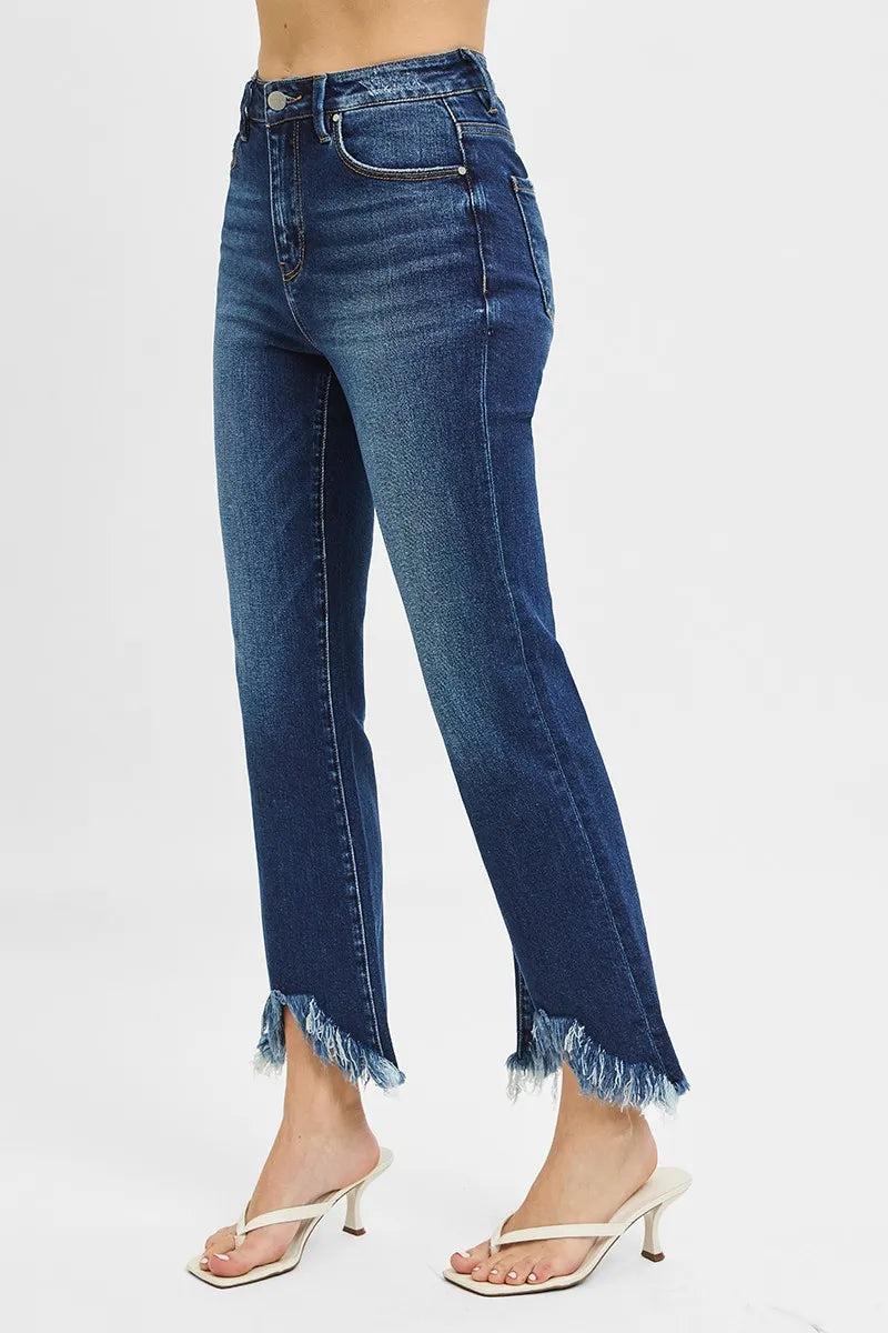 RISEN Full Size High Rise Crop Bootcut Fray Hem Jeans Plus Size