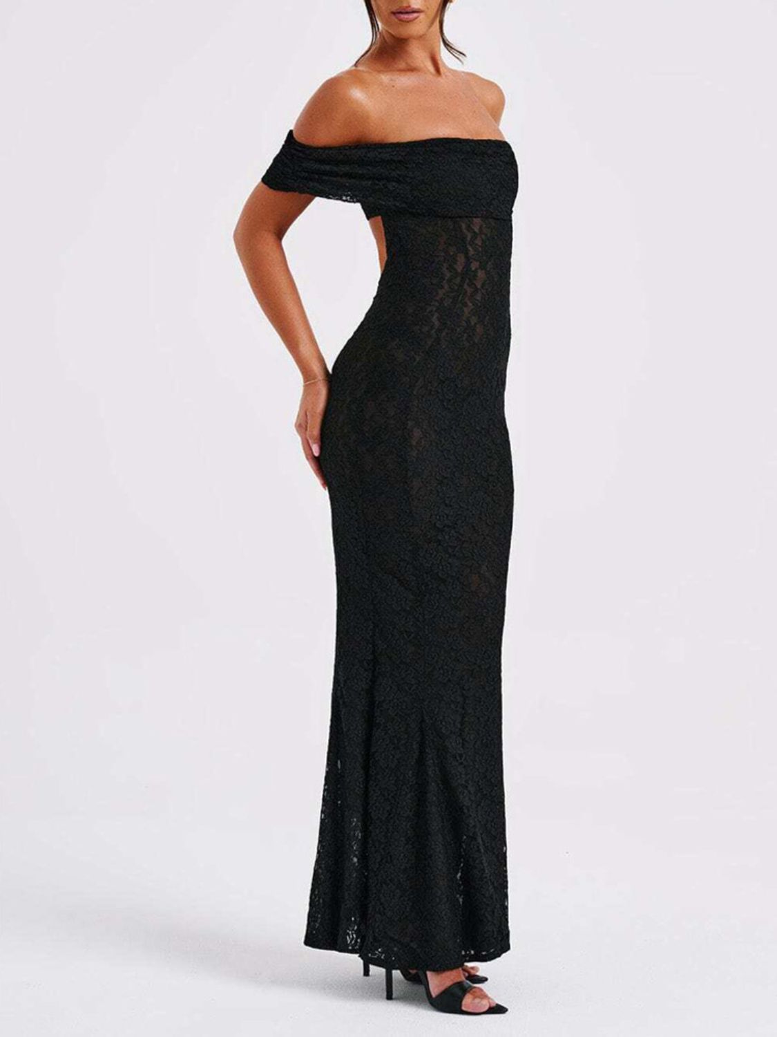 Devine Backless Lace Off-Shoulder Maxi Dress