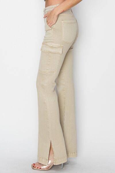 RISEN Full Size High Rise Side Slit Cargo Bootcut Jeans - Clothes For Her Online Store
