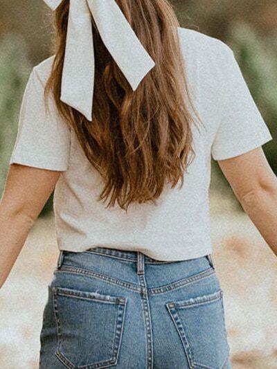 Bow Round Neck Short Sleeve T-Shirt - Clothes For Her Online Store