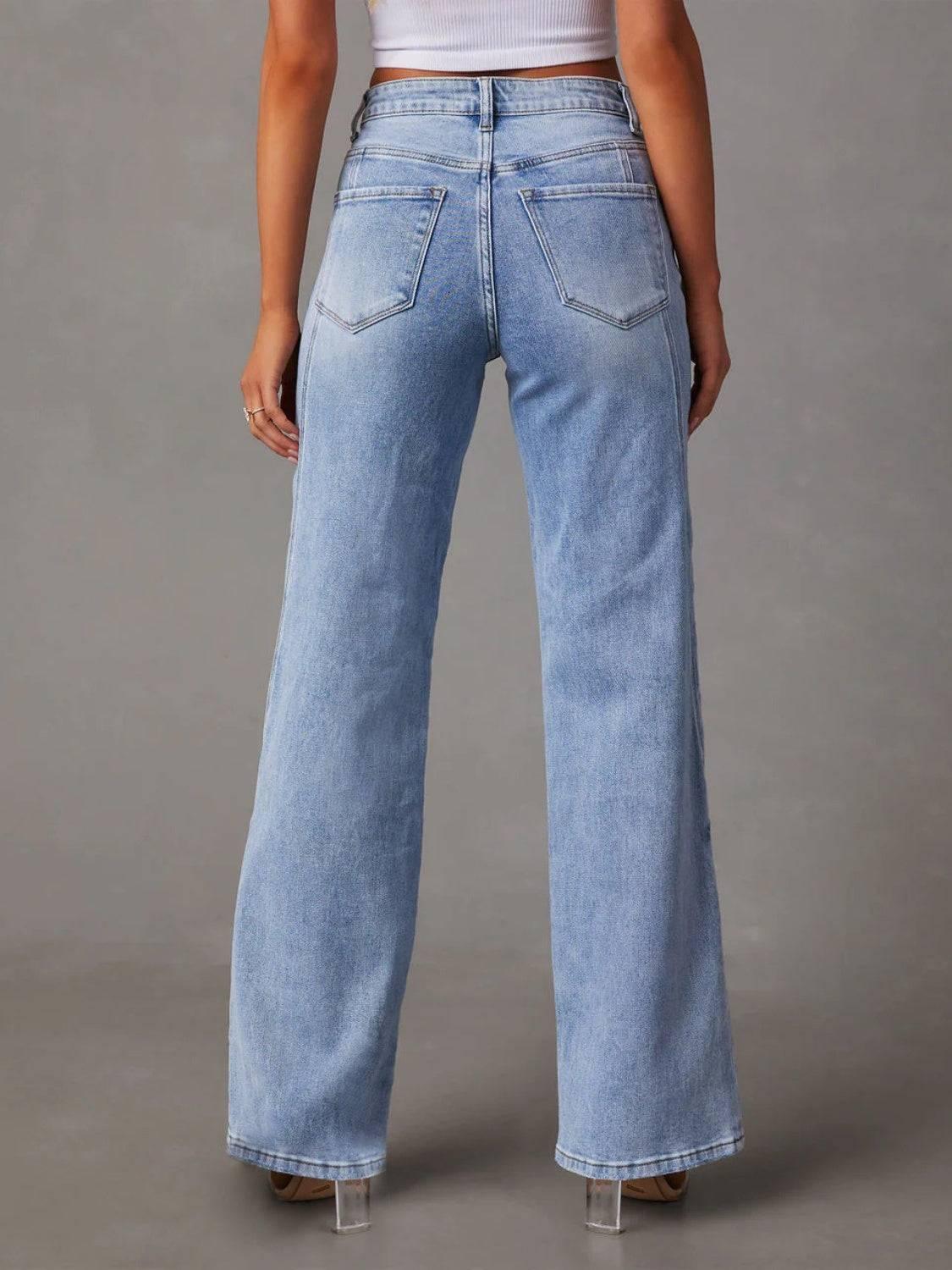 High Waist Straight Jeans with Pockets - Clothes For Her Online Store