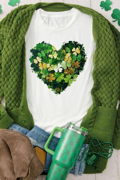 Clover Heart Round Neck Short Sleeve T-Shirt