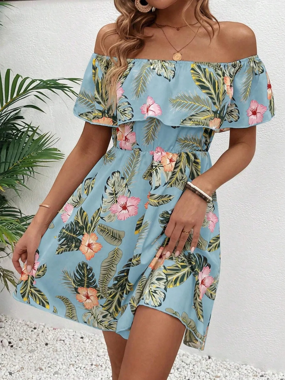 Printed Off Shoulder Mini Dress