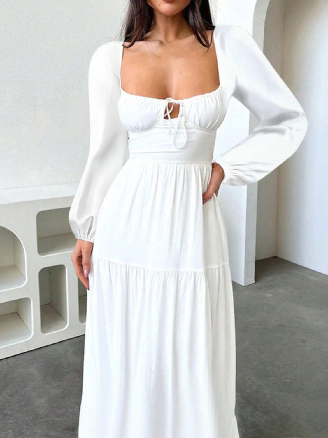 Devine Tie Front Long Sleeve Maxi Dress