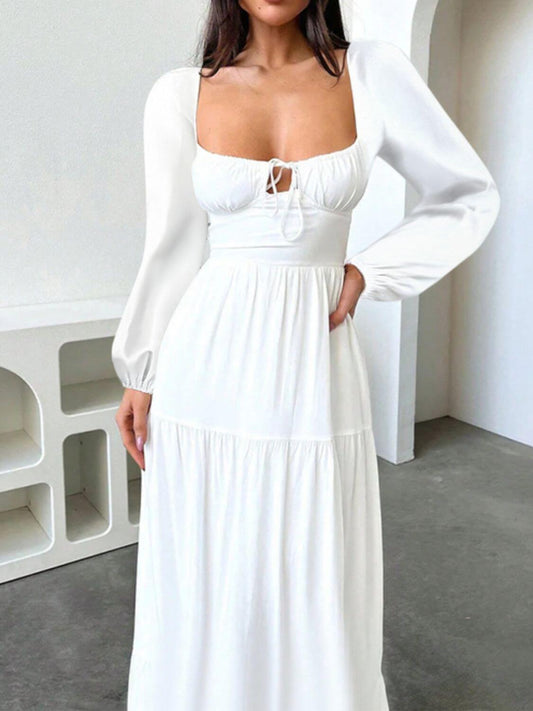 Devine Tie Front Long Sleeve Maxi Dress - Clothes For Her Online Store