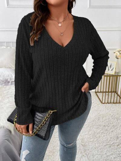 Plus Size V-Neck Long Sleeve T-Shirt - Clothes For Her Online Store
