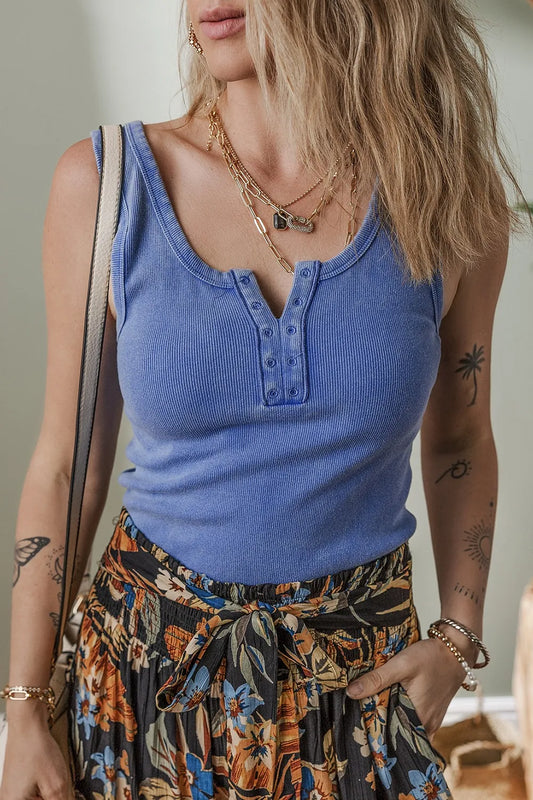 Mineral Wash Ribbed Notch Neck Tank