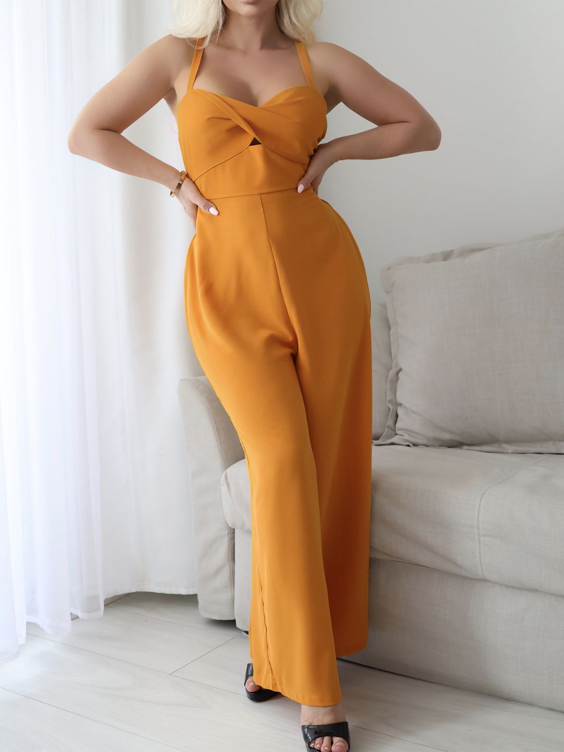 Devine Tie Back Backless Crisscross Jumpsuit