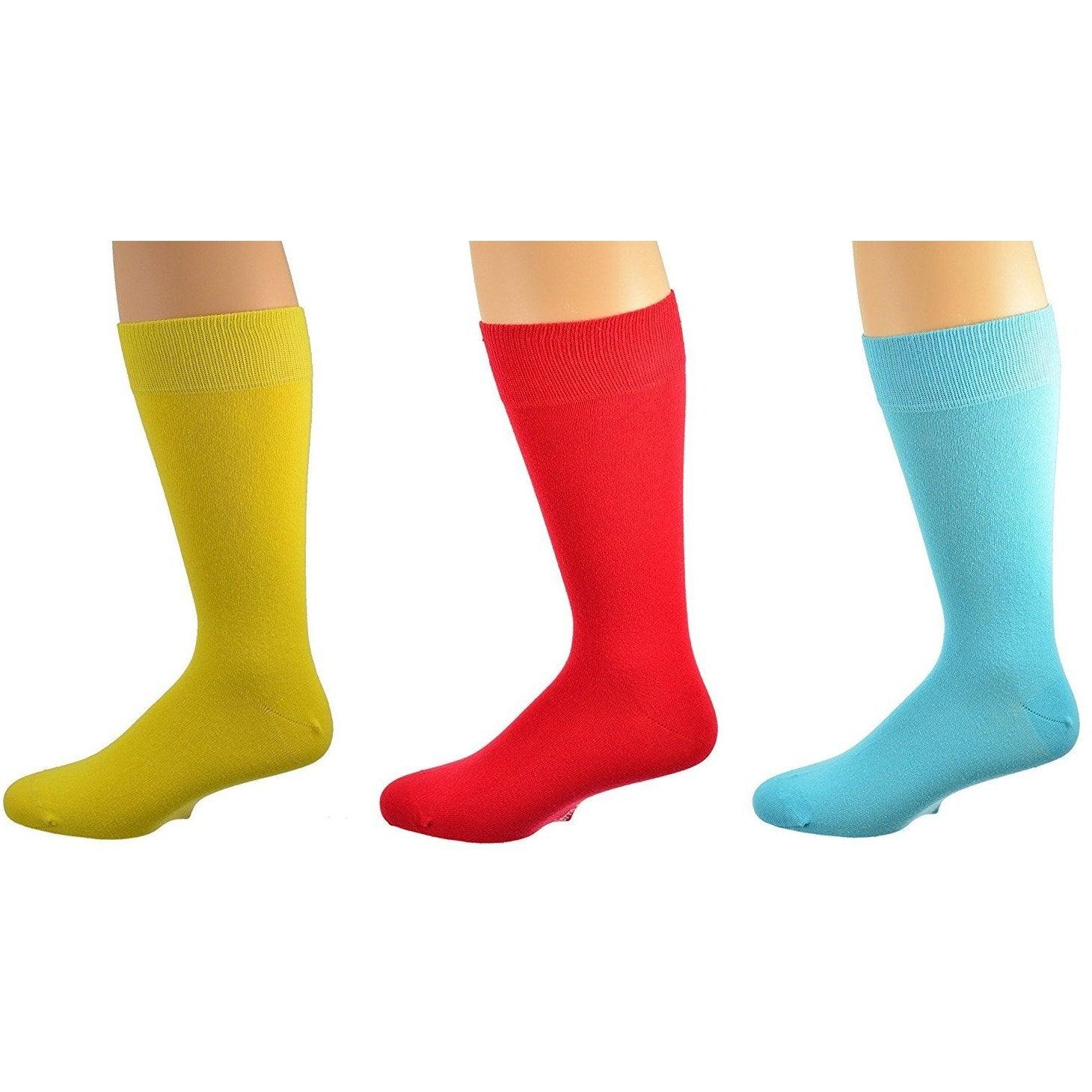 Sierra Socks Men's Crew Cotton Solid Vibrant Colorful Seamless Toe