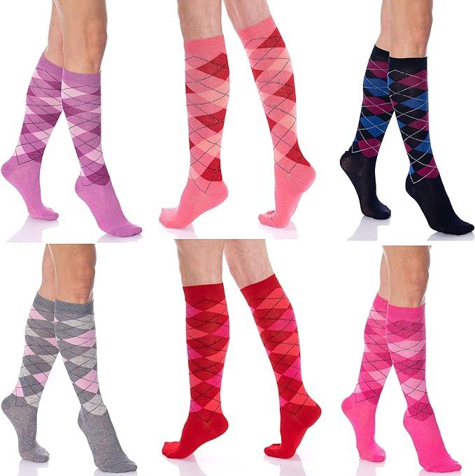 6 Pairs Women's Colorful Knee High Socks Size 9-11 Combed Cotton