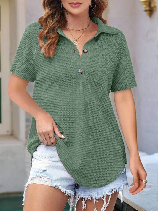 Waffle-Knit Short Sleeve Polo Shirt
