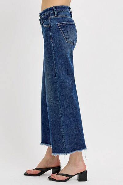 RISEN Raw Hem Wide Leg Attached Buckle Jeans - Clothes For Her Online Store