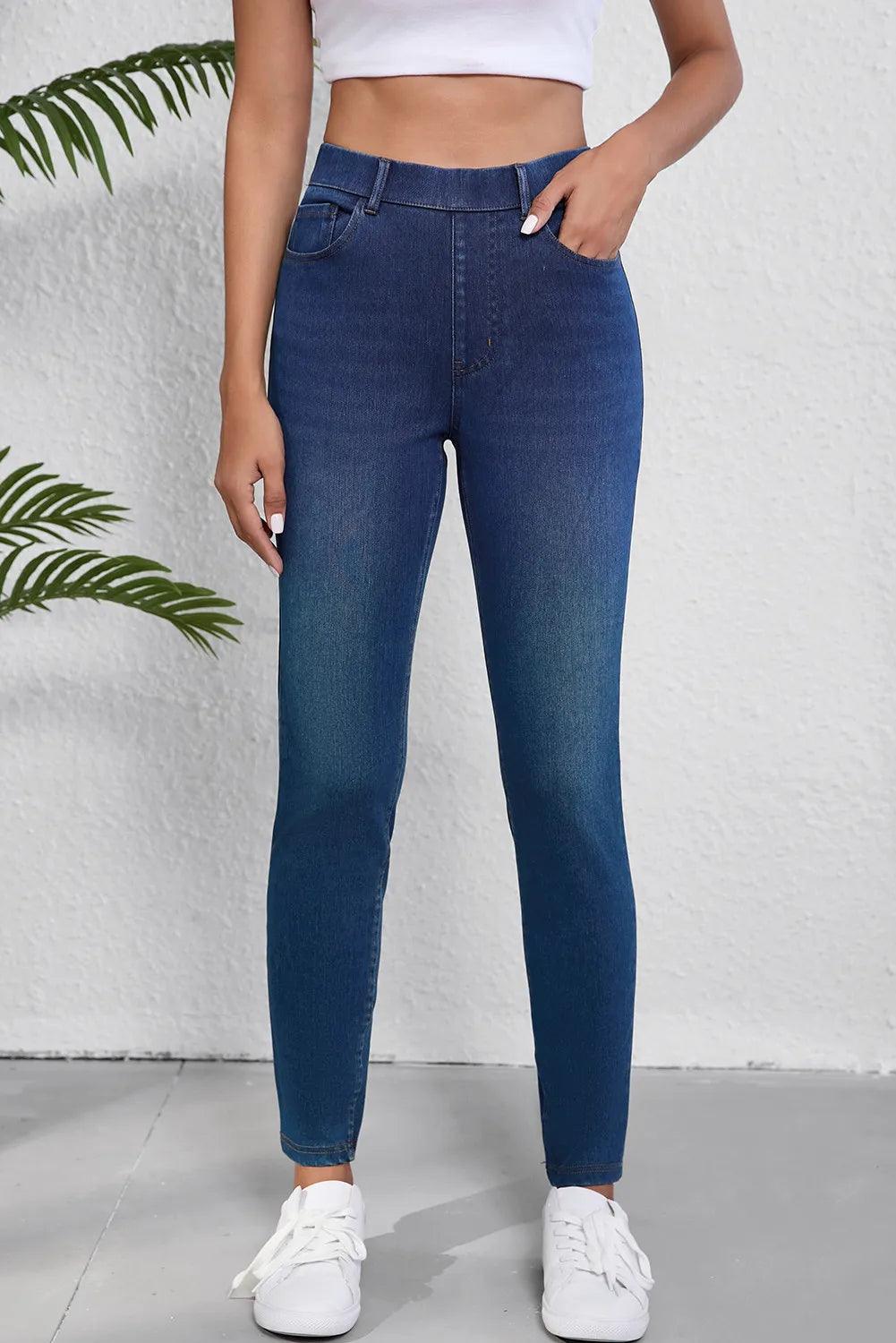 High Waist Skinny Jeans with Pockets - Clothes For Her Online Store